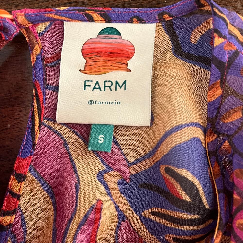 Farm Rio Anthropologie Fruit Dream Tropical Leaf Print Long Sleeve Mini Dress S - Picture 8 of 11